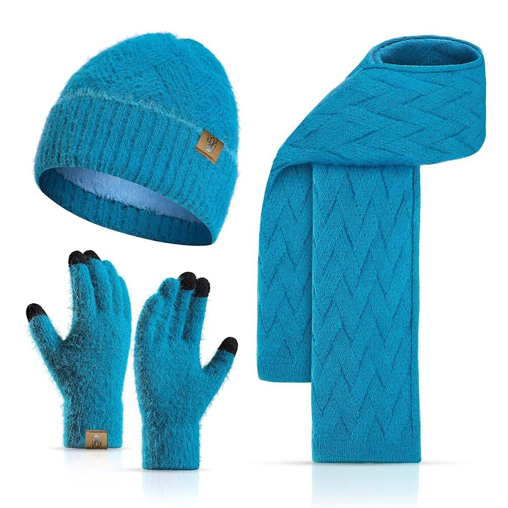 7668 Winter Knit Hat Beanie Scarf with Touch Screen Gloves Set Skull Caps